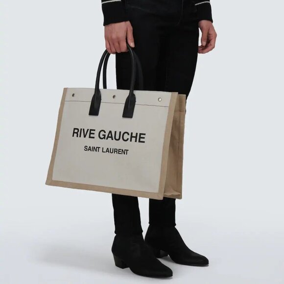 Saint Laurent YSL Rive Gauche Logo Signature Canvas Linen Tote Bag - Picture 3 of 16